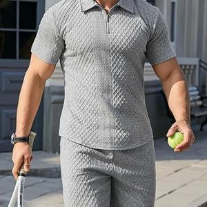 Conjunto de punto jacquard para hombre Europa América, conjunto de polo de punto informal con estampado y botonadura sencilla - Product Image 3