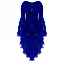 Robe de soirée gothique pour femme à manches longues, en velours, avec croix irrégulière, ourlet en dentelle, style médiéval, robe de sorcière, costume de cosplay Lolita