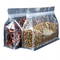 Sachet d'emballage alimentaire transparent personnalisé avec fermeture éclair et soufflet inférieur, idéal pour les snacks et la vente au détail