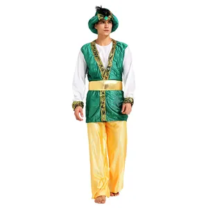 Herren Cosplay Long Desert Arabian Prince Robe mit Kopftuch und Haarband Fancy Arabian Chief Kostüm Outfit