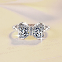 Bague de fiançailles romantique pour femme en argent sterling S925 avec deux pierres en forme de nœud papillon, moissanite taille cœur 0,5 ct*2 VVs1