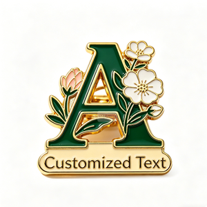 Pin Personalizado de Aleación de Zinc con Esmalte Duro, Inicial Floral, Regalo Promocional para Aniversario o Año Nuevo - Product Image 1
