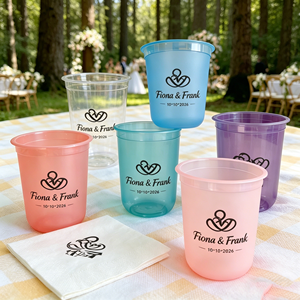 Gobelet en plastique rond en forme de U personnalisé en gros, 10, 12, 14, 18, 9 oz pour Bubble Tea, café glacé, boissons, 16 fl oz, 473 ml, monogramme mariage - Product Image 1