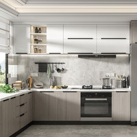 Meuble de cuisine modulaire en bois massif blanc, style moderne, design simple, en contreplaqué, avec base intelligente