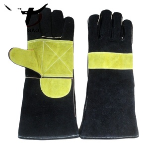 Gants de soudage 16 pouces noirs et bleus, longs, imperméables, épais, en <span class=keywords><strong>cuir</strong></span> de vachette pleine fleur, pour soudage TIG MIG, gants de sécurité pour soudeurs - Product Image 3