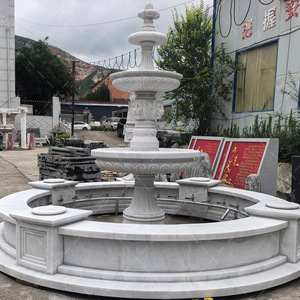 Fontaine en pierre sculptée, style européen, pour extérieur, avec bassin à colonnes en marbre, ensemble complet pour aménagement paysager - Product Image 2