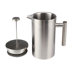 Théière à double paroi en acier inoxydable poli satiné de style classique, presse à café à infusion manuelle - Product Image 4