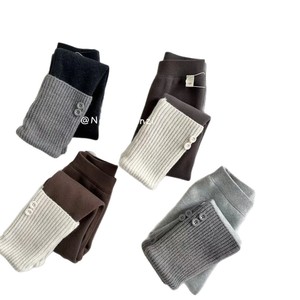 Tongxingyuan Girls Leggings Fleece-<b>lined</b> Knitted Winter Casual <b>Pants</b> With Buttons Deep Gray Korean Style - Product Image 5