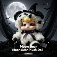 Peluche Kawaii Dark Hug, Chien Noir Tacheté Gothique avec Écharpe et Clochette, Jouet en Peluche Mignon de Collection