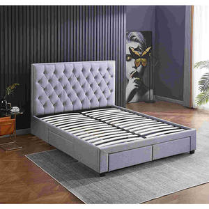Современная Роскошная бархатная платформа, деревянные кровати с обивкой, двойная кровать размера «super king queen-size» в Калифорнии, с отделением для хранения - Product Image 2
