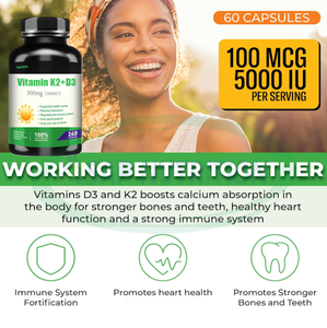 Complément Naturel Végétalien OEM Vitamine D3 et K2 MK7 <span class=keywords><strong>pour</strong></span> la Santé des <span class=keywords><strong>Os</strong></span> et du Cœur – 60000 UI Vitamine D3 + K2 MK7 en Capsules - Product Image 5