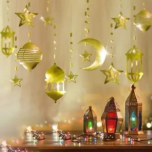 8pcs tỏa sáng vàng sao trăng đèn lồng ramadan Vòng hoa EID mubarak trang trí Aladdin Egyptian Aladdin islam kỳ nghỉ sinh nhật ks548