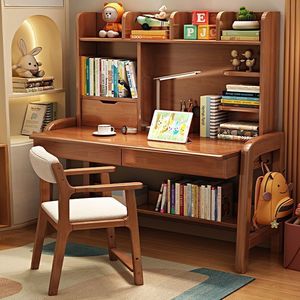 Escritorio de Madera Maciza con Altura Ajustable y Estantería Integrada para el <span class=keywords><strong>Estudio</strong></span> de Niños, Estudiantes de Primaria y Secundaria, Escritorio para Computadora en Casa - Product Image 1