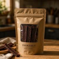 Sachet Doypack PET personnalisé avec fenêtre et fermeture zip, résistant à la chaleur, de qualité alimentaire, refermable, pour salade de bœuf séché biologique et snacks de viande