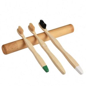 Cepillo de dientes de bambú ecológico con cerdas medianas Cepillo de mango de carbono plegable desechable biodegradable y sin plástico - Product Image 3