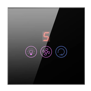 สวิตช์ไฟแบบสัมผัส แผงกระจกนิรภัย 86 มม. ควบคุมพัดลม 5 ระดับ 220V AC สำหรับการค้าต่างประเทศ - Product Image 3