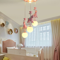 Lustre de chambre d'enfant rose lampe de cheval en bois petite fille garçon mignon dessin animé filles étude chambre lampes de chevet