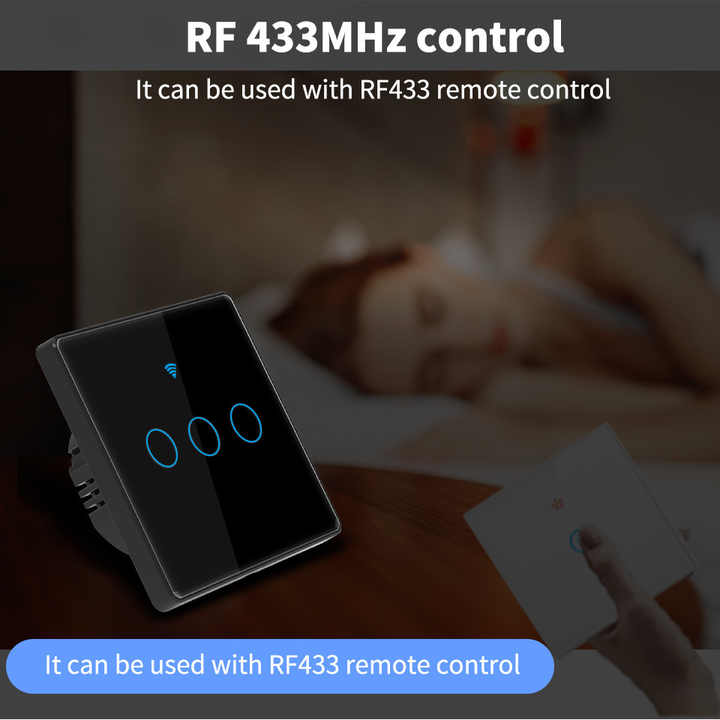 RF433 Smart WiFi Wall Switches 4-Gang EU Neutrale Glass Touch Panel ...