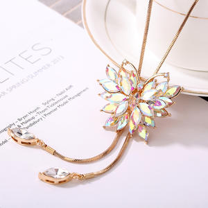 Корейская мода, длинное ожерелье с бабочкой из кристалла циркония, Женские аксессуары на цепочке для свитера - Product Image 5