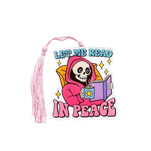 Marcapáginas de acrílico gótico divertido con diseño de calavera personalizado, marcapáginas con borla 'Read in Peace' - Product Image 4