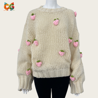 Nouvelle Arrivée CG Pull en Tricot Brodé Floral pour Femme Col Rond Manches Longues Polyester Coupe Ample Décontractée OEM