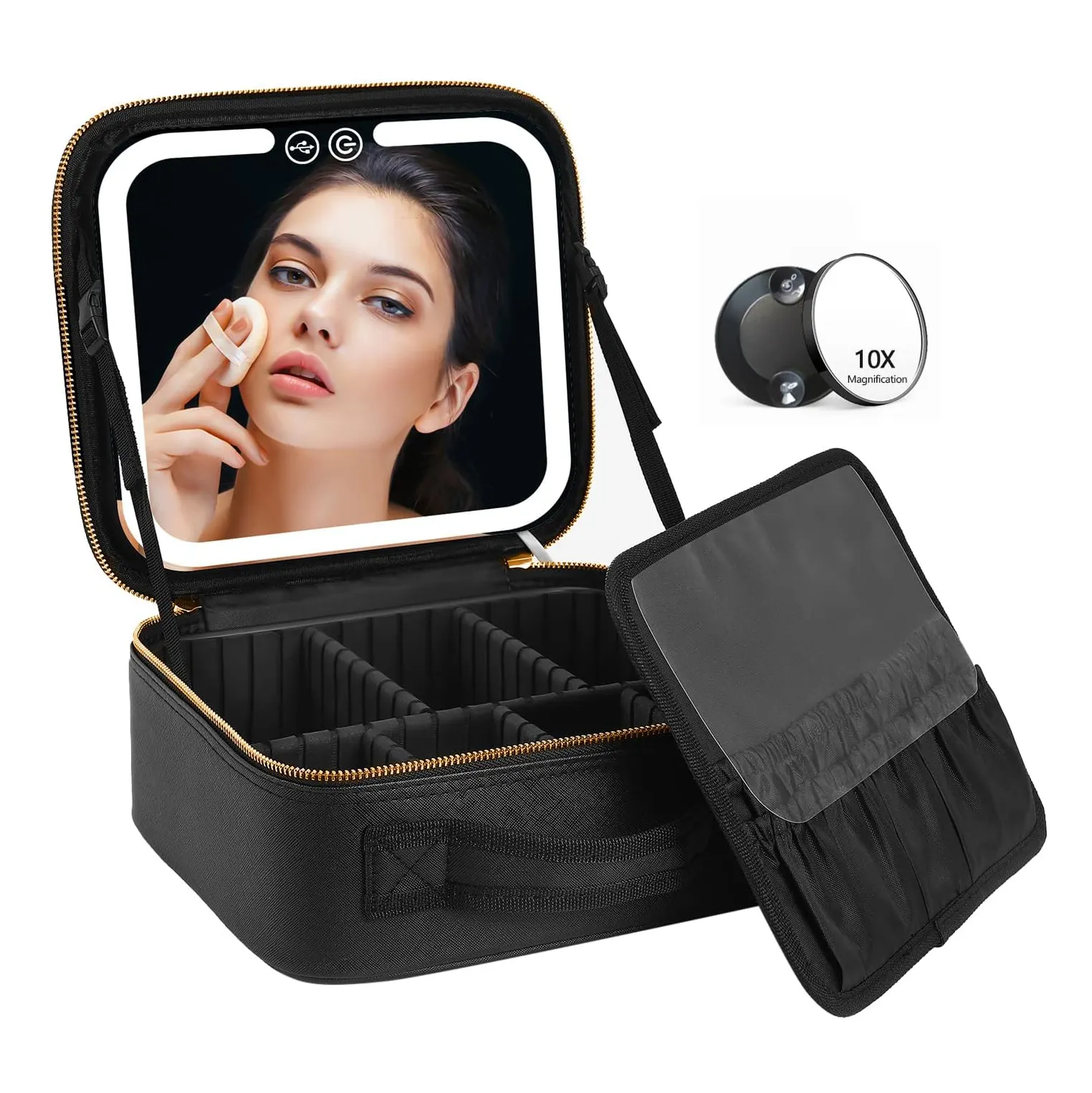Oplaadbare Reis Make-Up Tas Met Led Verlichte Make-Up Box Organizer Met Spiegel 3 Kleur Instelling Cosmetisch