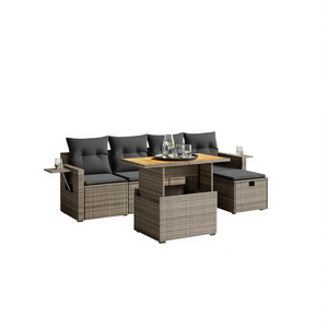 ชุดโซฟาหวายสีเทา 4 ที่นั่ง พร้อมที่เก็บของ เฟอร์นิเจอร์กลางแจ้ง ดีไซน์ร่วมสมัย - Product Image 1