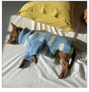 Suéter para Perro Estilo Rústico Ecológico de Lana Azul Personalizado, Patrón de Nubes, Jersey Tejido Bonito, Suave y Cómodo para Uso en Exteriores, Primavera - Product Image 4