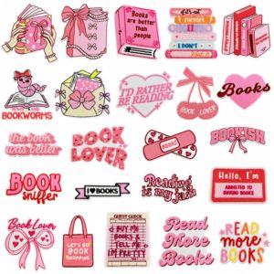 Patch brodé thermocollant rose pour filles, motif cœur, slogan anglais 'Read Book', pour vêtements, sacs et accessoires - Product Image 1