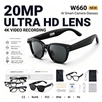 Lunettes intelligentes W660 AI avec caméra 20MP, enregistrement vidéo 4K, réduction de bruit ENC et traduction IA en temps réel pour les appels