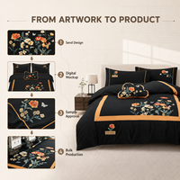 Ensemble de literie brodé sur mesure OEM ODM, housse de couette de luxe, taie d'oreiller, drap de lit, logo personnalisé, ensemble de literie floral pour hôtel et maison