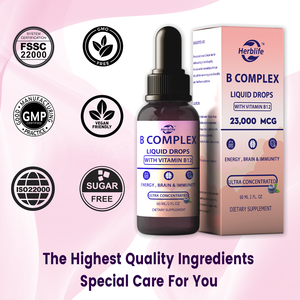 Haccp  OEM ODM  Gotas Líquidas de Complejo Vitamínico B, B1 B6 B12, Suplemento Sublingual para el Metabolismo Energético y el Apoyo Inmunológico - Product Image 3