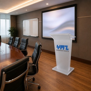 Podio Profesional de Acrílico <span class=keywords><strong>para</strong></span> Discursos, <span class=keywords><strong>para</strong></span> Estudios de Televisión, Presentadores de Noticias, Superficie de Lectura Inclinada, Base Blanca Esmerilada, Tamaño Personalizado - Product Image 5