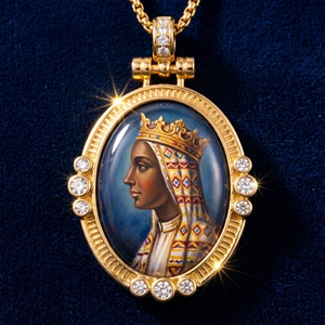 Collar con Colgante Redondo de Latón Esmaltado con Retrato de la Virgen de Montserrat, Regalo de Bautismo, Devoción Católica de Cataluña - Product Image 1