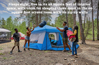 Tente de camping convertible 8 personnes, double couche, armature en acier renforcé, 100% polyester résistant aux intempéries, avec moustiquaire intégrée