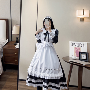Maid Dress Long Sleeve White Black Apron Lace Cosplay Costume Anime Role Play Outfit Spring 2023 - Product Image 2