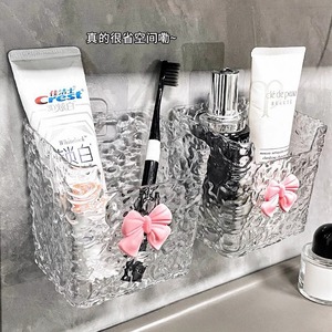 Wall Mounted <b>Storage</b> <b>Basket</b> Glacier Pattern Transparent With Bow Rectangle No Lid For <b>Bathroom</b> Vanity Cosmetics Towel - Product Image 4