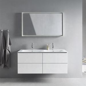 ชุดโต๊ะเครื่องแป้งแบบเรียบติดผนังสไตล์มินิมอลลิสม์ผลิต<span class=keywords><strong>จ</strong></span>าก PVC พร้อมซิงค์คู่ - Product Image 3