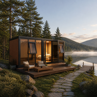 Cabine en verre de 10 pieds, isolée, en verre trempé, modulaire, préfabriquée, avec structure en acier léger, revêtement en bois, clé en main pour camping et complexe hôtelier