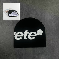 Bonnet Réversible en Tricot Jacquard avec Lettres Imprimées – Chapeau d'Hiver Y2K Style Streetwear