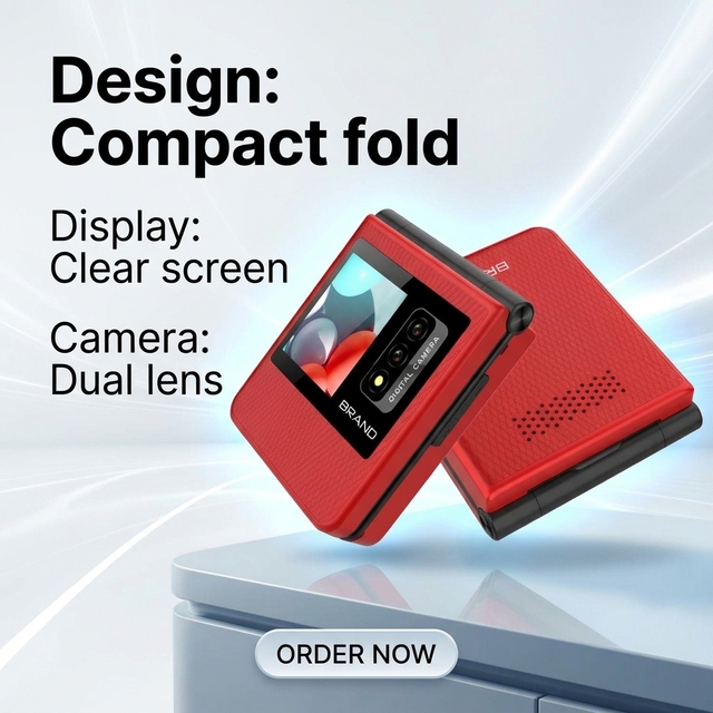 Mini Flip Double Screen Mobile Feature Phone 4G Dual Sim Speed Dial Video FM Small Fold Cellphone