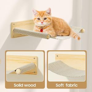 Estantes de Pared para Gatos, Muebles de Madera para Gatos con <span class=keywords><strong>4</strong></span> Postes Rascadores, Plataforma de Salto y Hamaca para Gatitos - Product Image 4