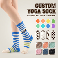 Chaussettes de yoga et de Pilates pour femmes, à cinq doigts, antidérapantes, en coton et élasthanne, absorbant la transpiration, marque privée