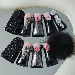 Precio de fábrica al por mayor, uñas postizas de lujo de acrílico con diseño de patrón, de cobertura completa, hechas a mano, proveedor a granel. - Product Image 4