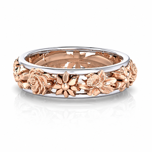 Anello floreale bicolore per donna, anello da dito creativo e minimalista alla moda - Product Image 1