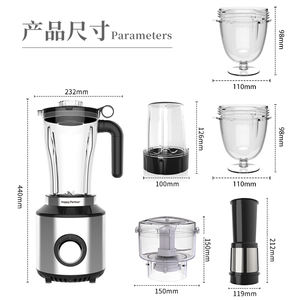 HappyPartner multifonctionnel 6-en-1 mélangeur mélangeur broyeur alimentaire mélangeur électrique presse-agrumes broyeur Smoothie Maker acier inoxydable - Product Image 5