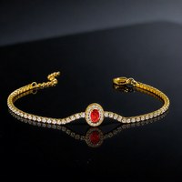 Bracelets en acier inoxydable avec pendentif ovale en forme de cœur rouge, bracelet tennis en zircon anti-ternissement, bijoux tendance pour femmes, cadeau de la Saint-Valentin