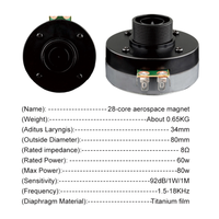 Haut-parleur de compression HF XY250-1 34 mm 60 W 8 Ohm avec diaphragme en titane et aimant aérospatial 28 cœurs pour réparation et remplacement de haut-parleurs