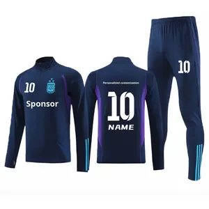 بدلة تدريب كرة قدم رجالي شتوية خريفية بتصميم ريترو، طقم بأكمام طويلة وياقة قائمة، قميص شبكي بسحاب نصفي لفريق الأرجنتين - Product Image 5