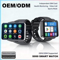 Jam Tangan Pintar Persegi Android 11 S999 Lintas Batas Layar IPS Pengisian Daya Nirkabel Konektivitas 4G Jaringan Penuh Fitur Gaming Tahan Lama